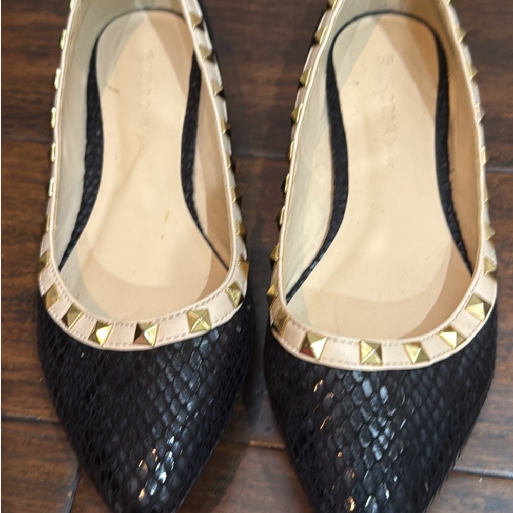 Studded Black and Gold Women's Flats